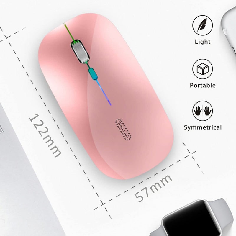 Uiosmuph LED Wireless Mouse, G12 Slim Rechargeable Silent Mouse, 2.4G Portable USB Optical Wireless Computer Mice with USB Receiver and Type C Adapter (Rose Gold) - Image 5
